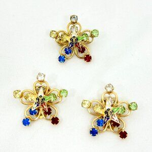Vintage Free Mason Order of the Eastern Star Clip-On Earrings & Brooch/Pin Set